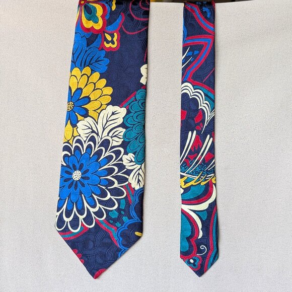 GIORGIO REDAELLI Made in Italy 100% Silk  Floral Tie Navy - Picture 2 of 6